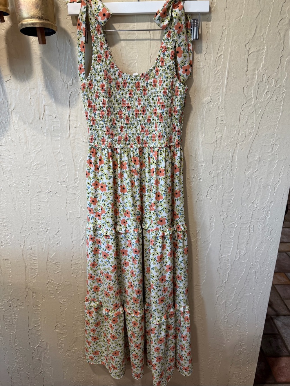 Floral Tie-Shoulder Maxi Dress in Cream and Coral